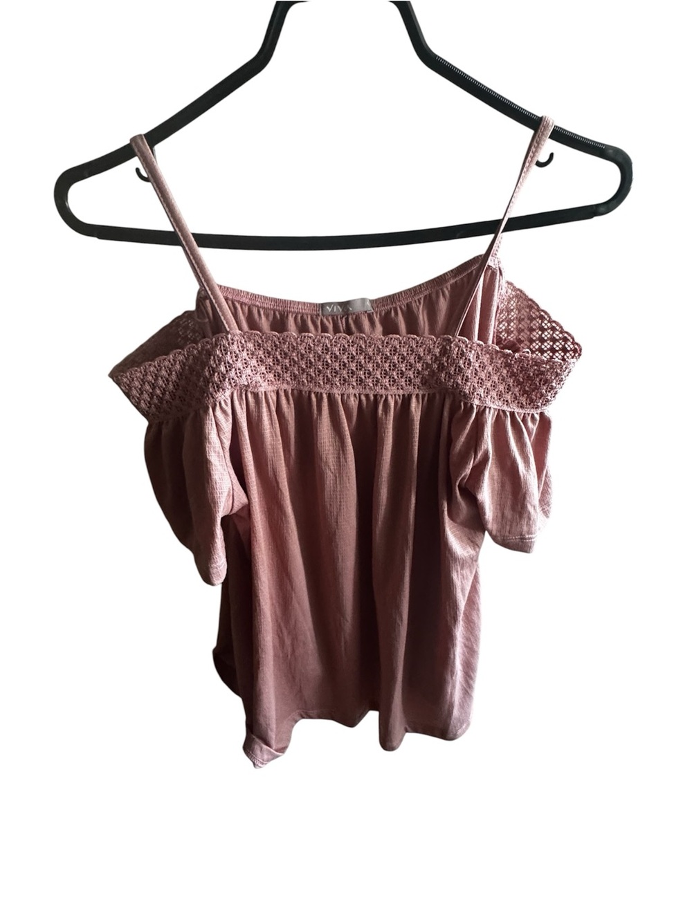 Viva Women's Rosa Blush Cold Shoulder Short Sleeve Crochet Detail Blouse Size L